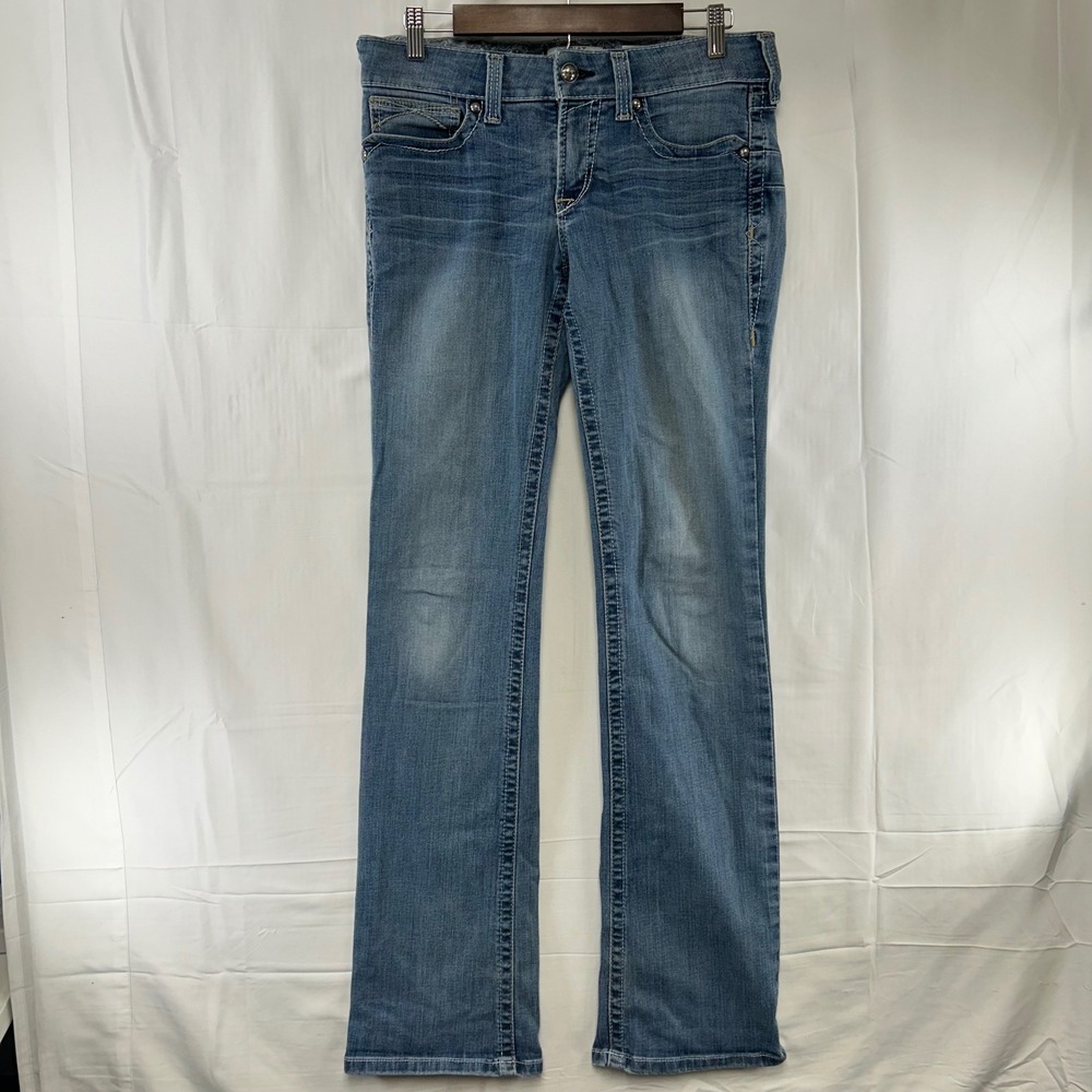 Ariat REAL Denim Jeans Womens 29XL Blue Bootcut Embroidered Pockets 32x36 * - Picture 1 of 13